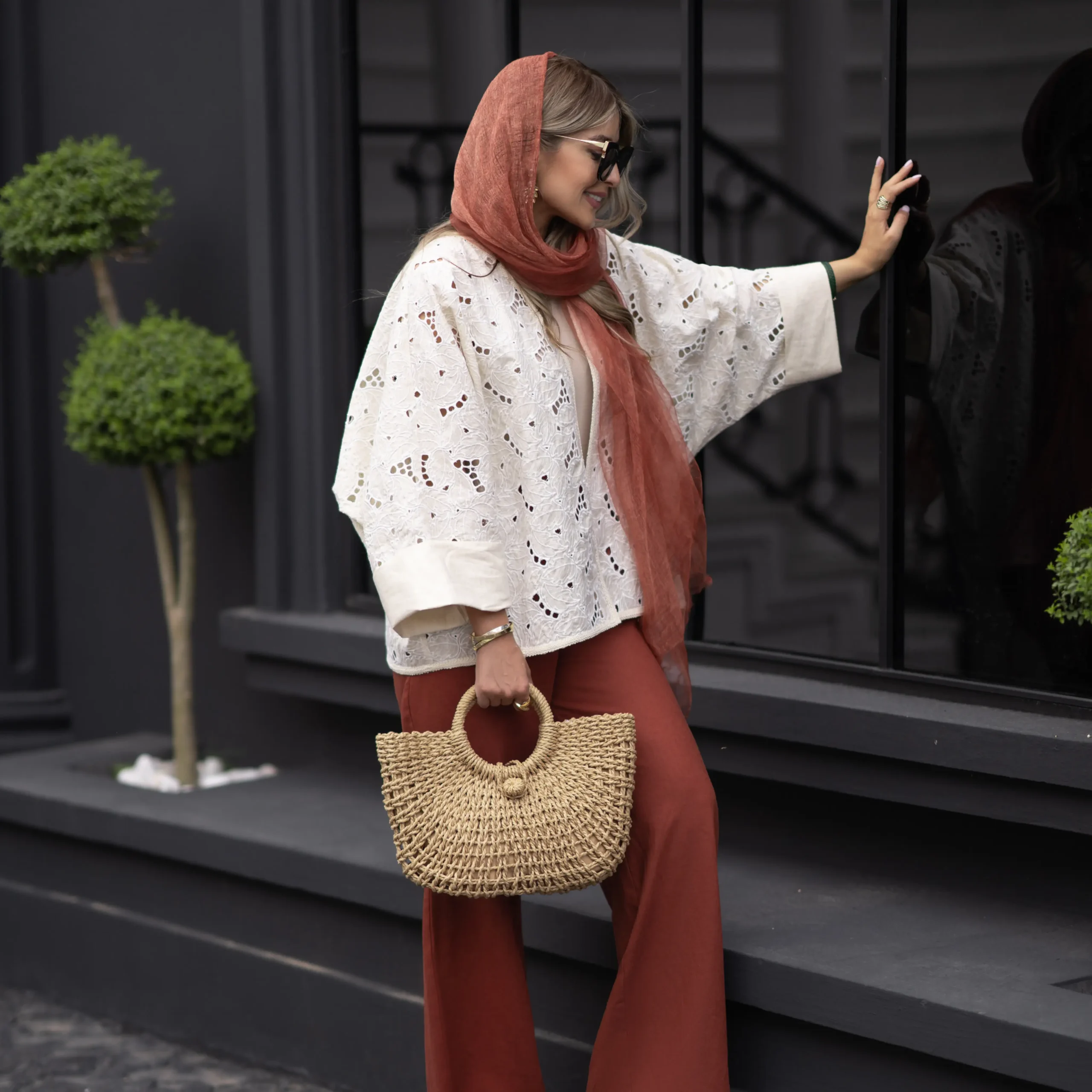 کت لینن قلاب بافی کرم - Image 5