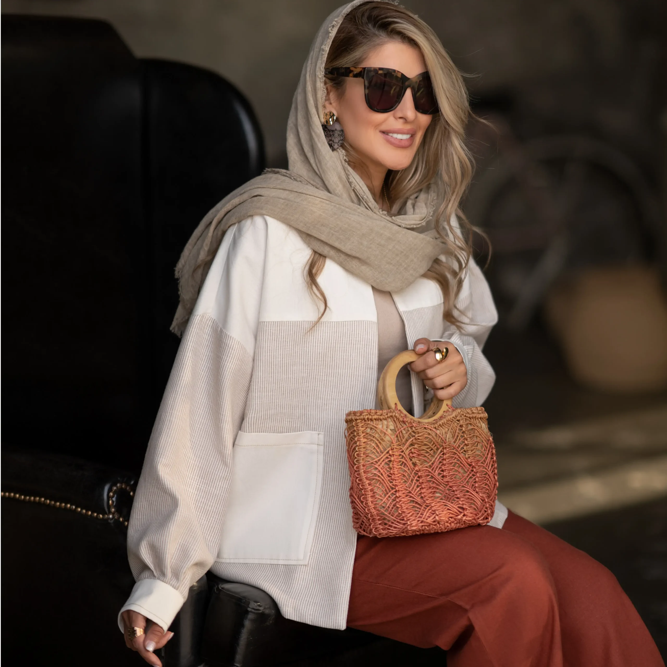 کت راه راه میکس کرم
